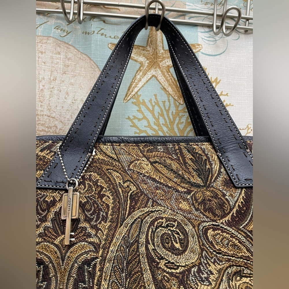 Fossil VTG Womens Tapestry 70’s Vibe Charm Hand Bag Purse Key Elegant Simple - Picture 5 of 16
